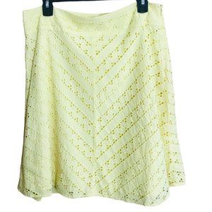 Ann Taylor Skirt Women Sz 12 Eyelet Circle Yellow Size Zipper Lined 100% Cotton